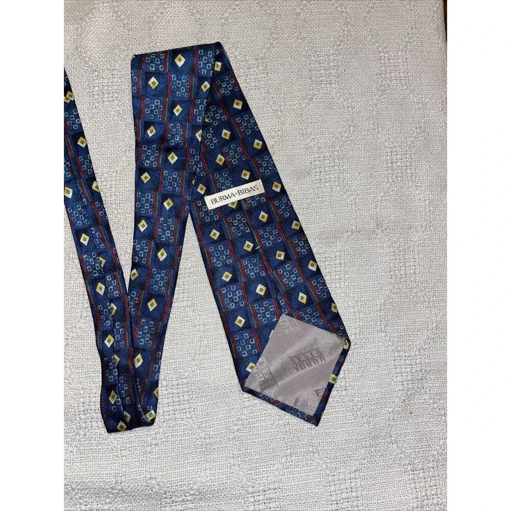 Burma & Bibas Men’s Dress Tie Size 56” 4” Blue Geometric Business Formal